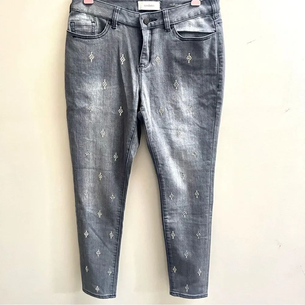 Sundance Gray Skinny Jeans with Embellishments